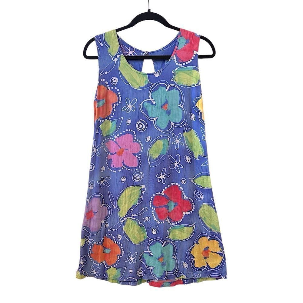 Vintage Jams World Tank Minidress — Floret Blue Print, Made in Hawaii, Rare Sz S